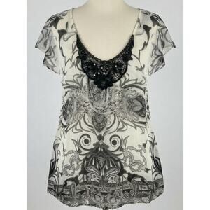 Unity World Wear L Off White Gray Sheer Short Sleeve Boho Fairy Grunge Hippie